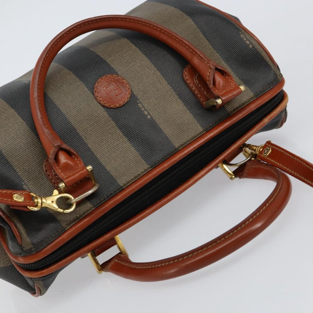 Fendi Vintage Pequin Convertible Boston Bag Coated Canvas Black Canvas Handbag