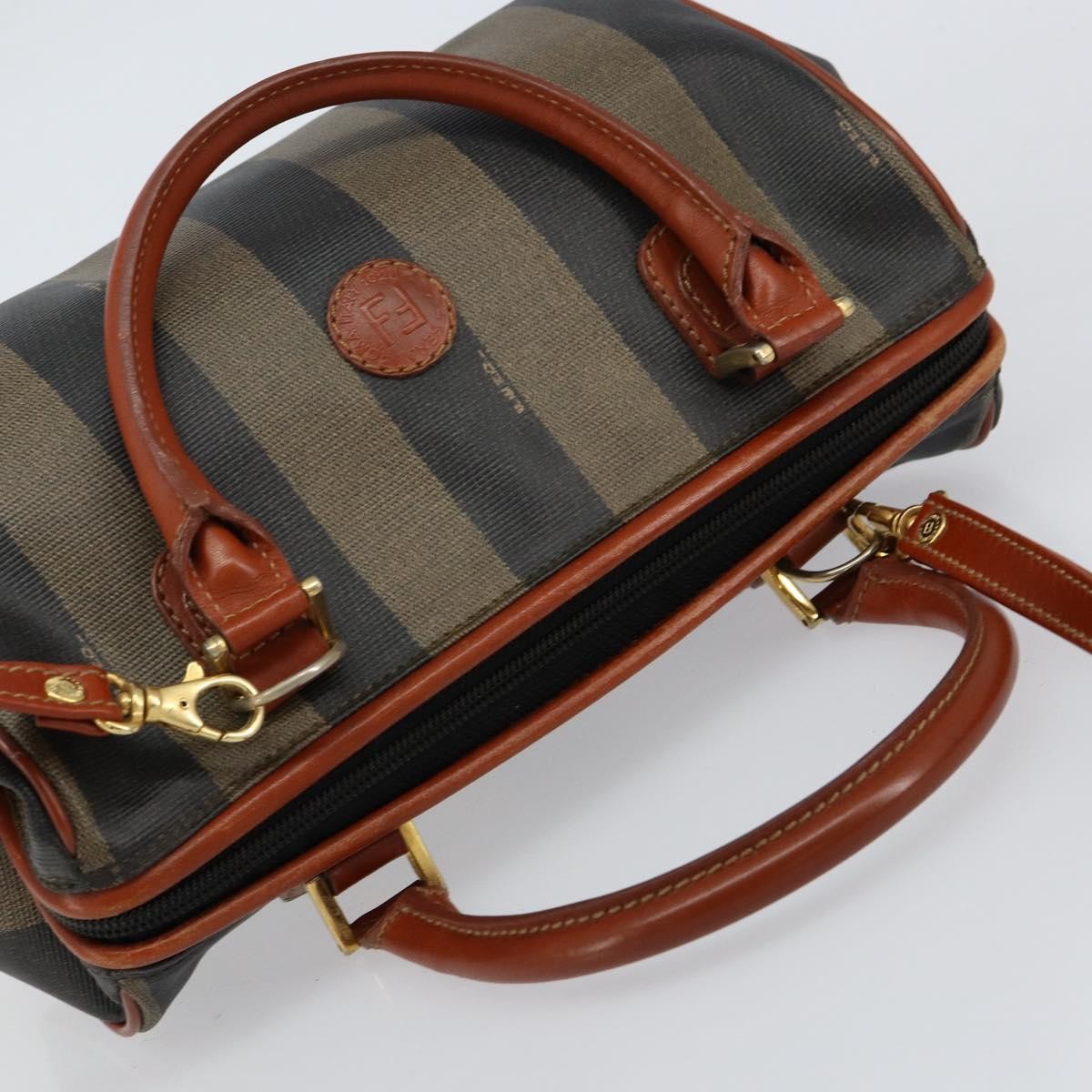 Fendi Vintage Pequin Convertible Boston Bag Coated Canvas Black Canvas Handbag