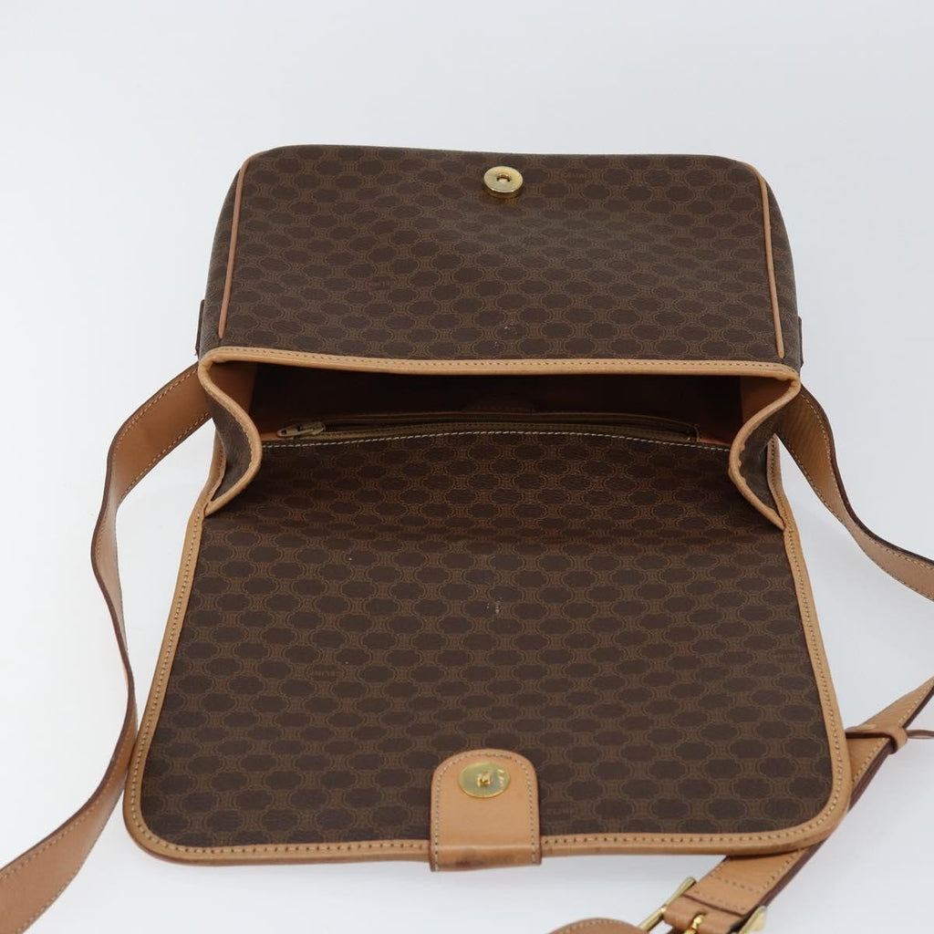 Celine Vintage Macadam Shoulder Bag Canvas And Leather Brown Canvas Shoulder Bag Bag