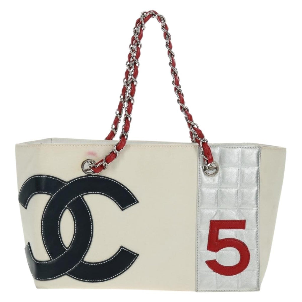 Chanel No.5 Tote Canvas And Leather White Canvas Tote Bag Bag
