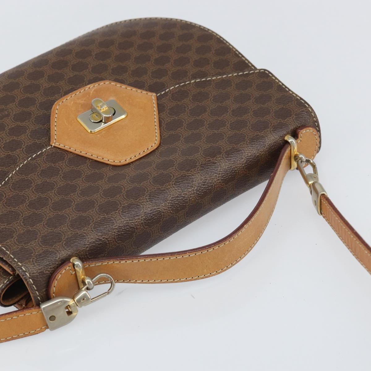 Celine Vintage Macadam Shoulder Bag Canvas And Leather Brown Canvas Shoulder Bag Bag