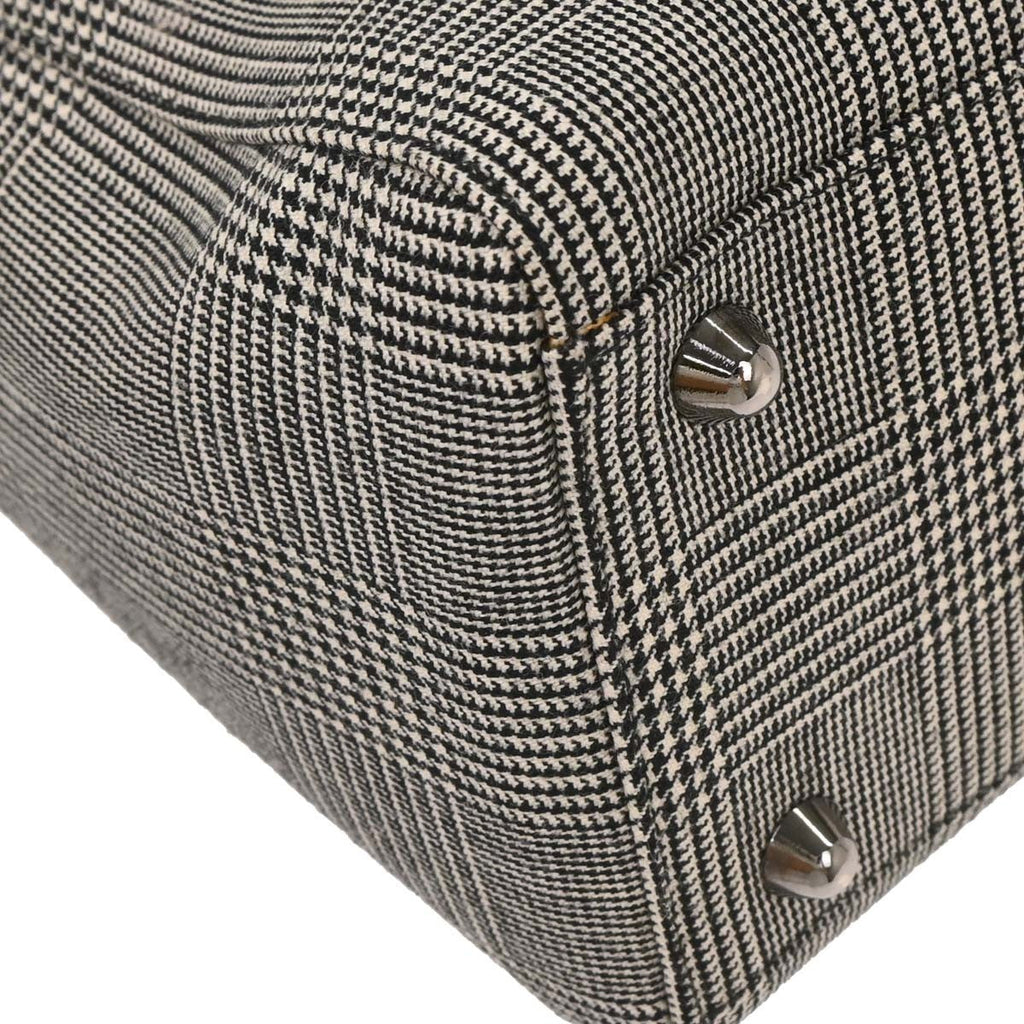 Christian Dior Vintage Lady Dior Bag Houndstooth Canvas Black Canvas Handbag (Pre-Owned)