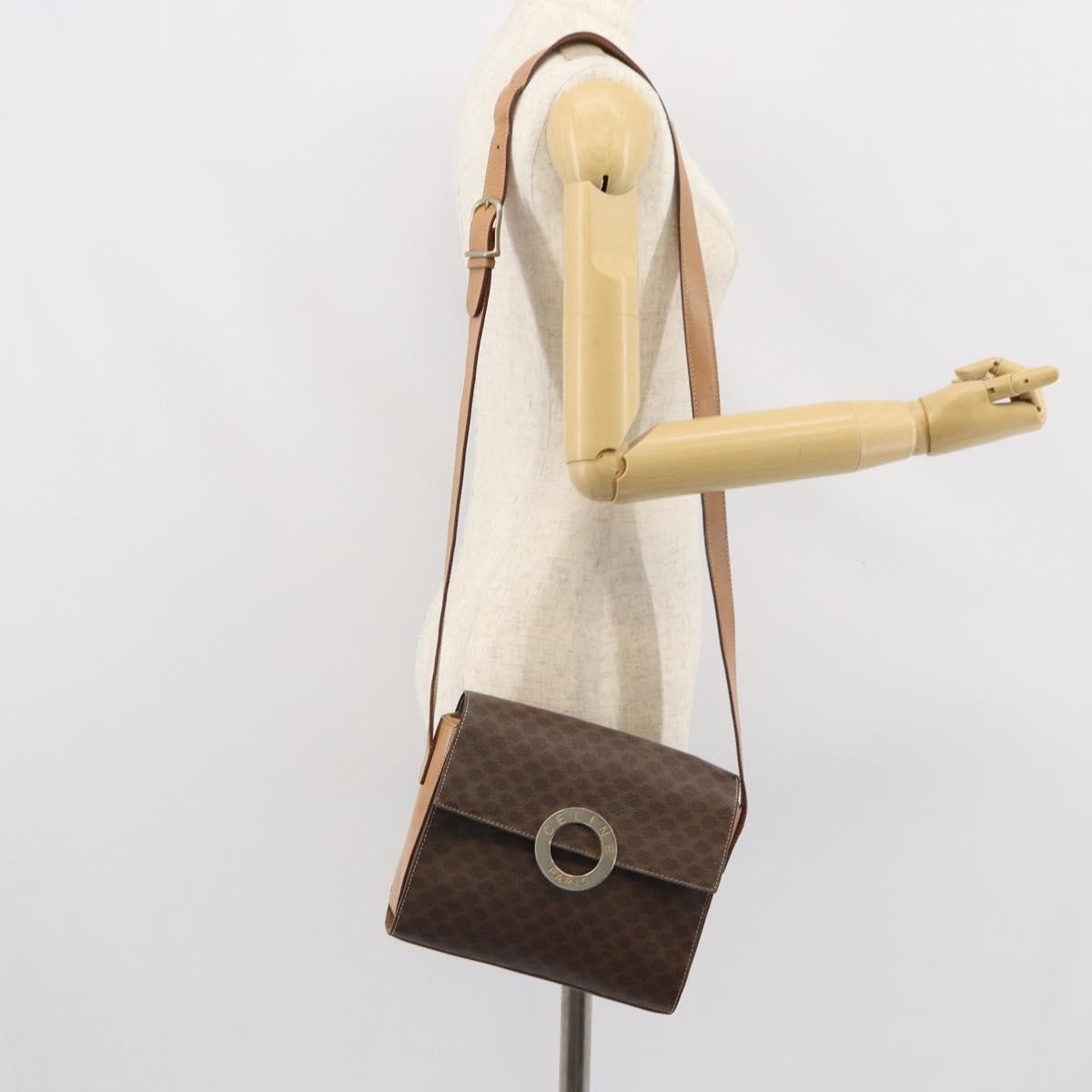 Celine Vintage Macadam Circle Logo Shoulder Bag Canvas And Leather Brown Canvas Shoulder Bag Bag