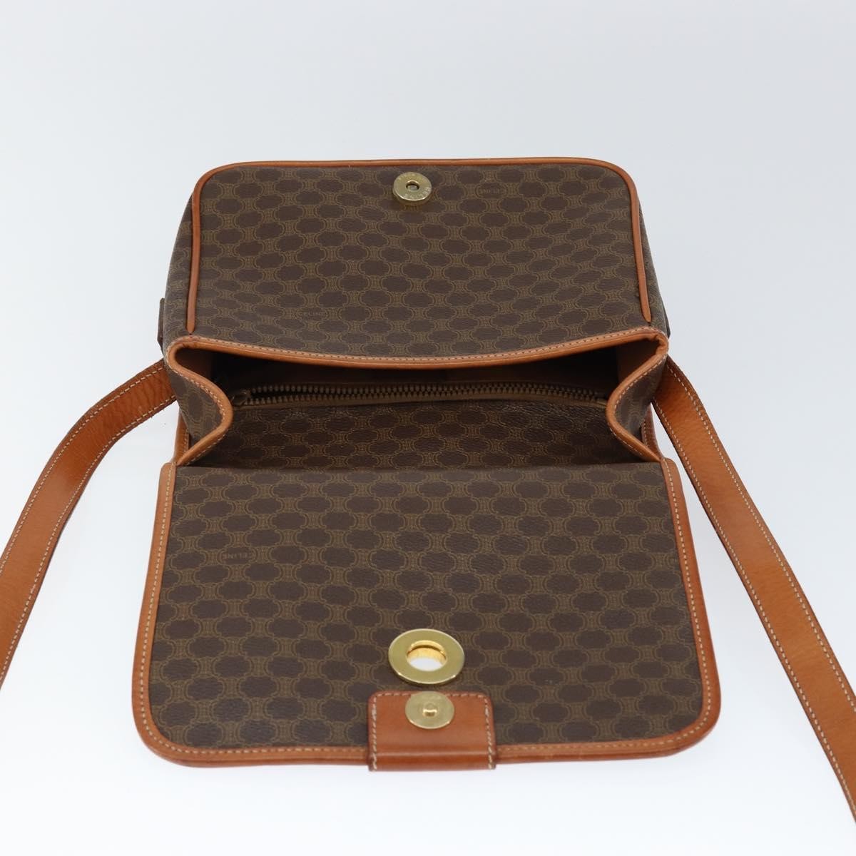 Celine Vintage Macadam Shoulder Bag Canvas And Leather Brown Canvas Shoulder Bag Bag
