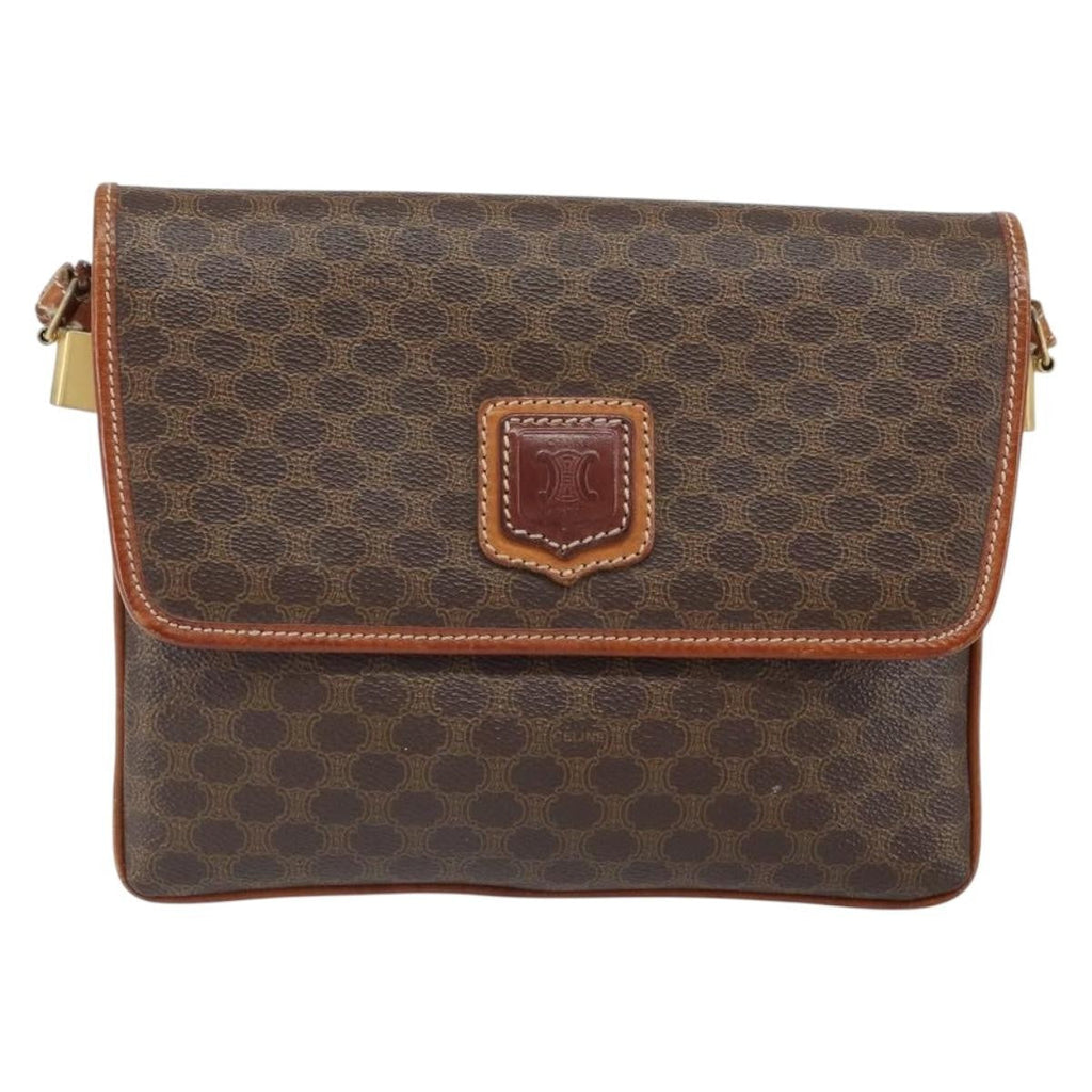 Celine Vintage Macadam Shoulder Bag Canvas And Leather Brown Canvas Shoulder Bag Bag