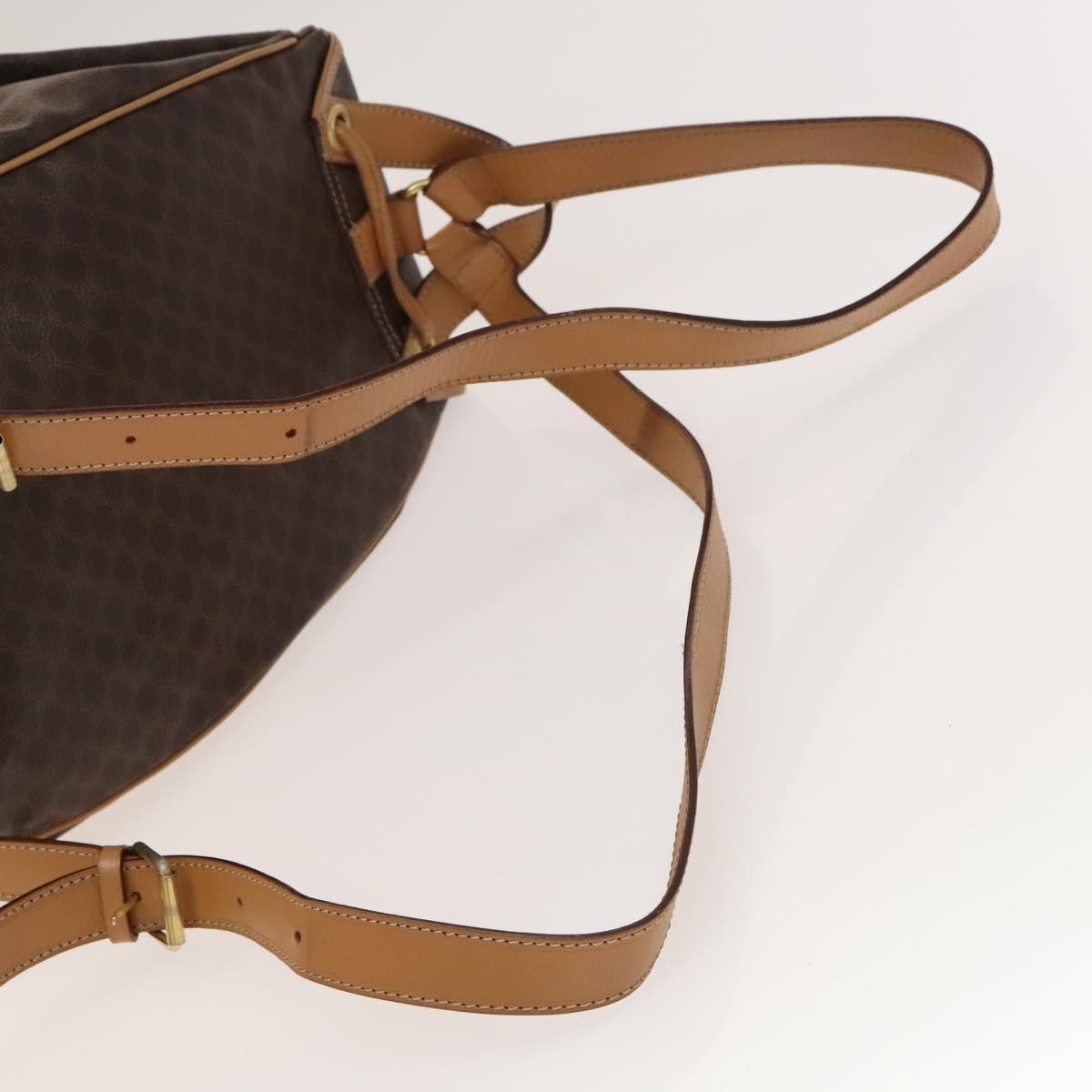 Celine Vintage Drawstring Flap Backpack Macadam Coated Canvas Brown Canvas Backpack Bag
