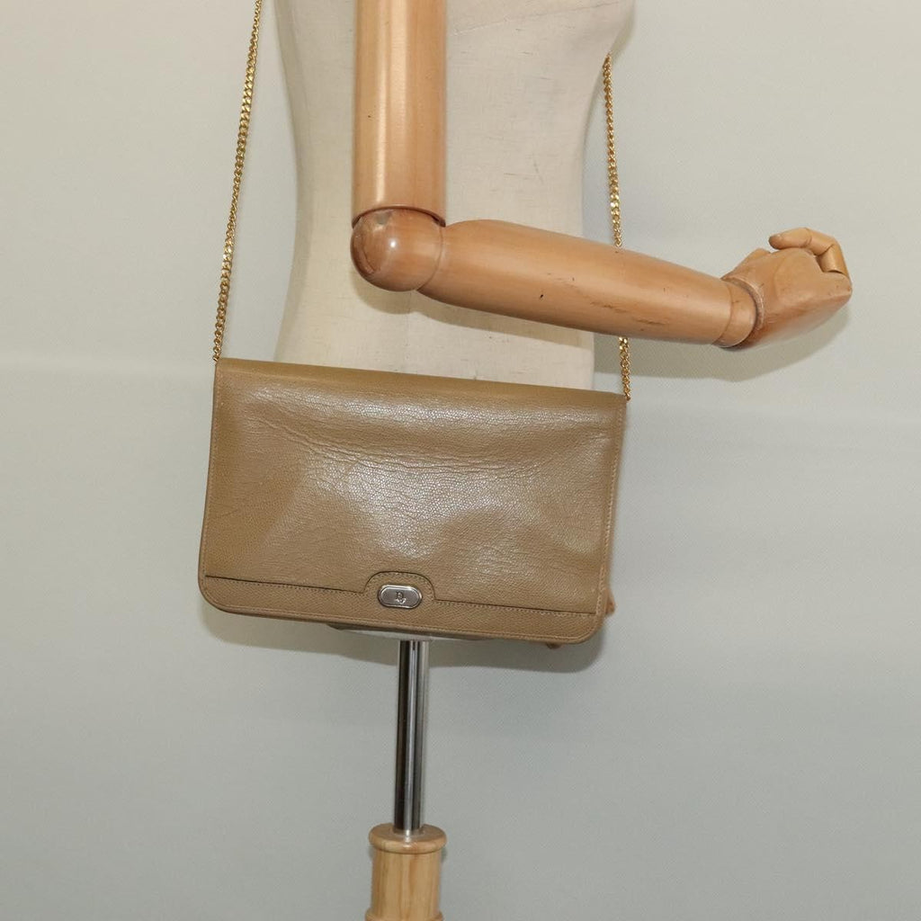 Christian Dior Vintage Chain Flap Shoulder Bag Leather Beige Leather Shoulder Bag Bag (Pre-Owned)