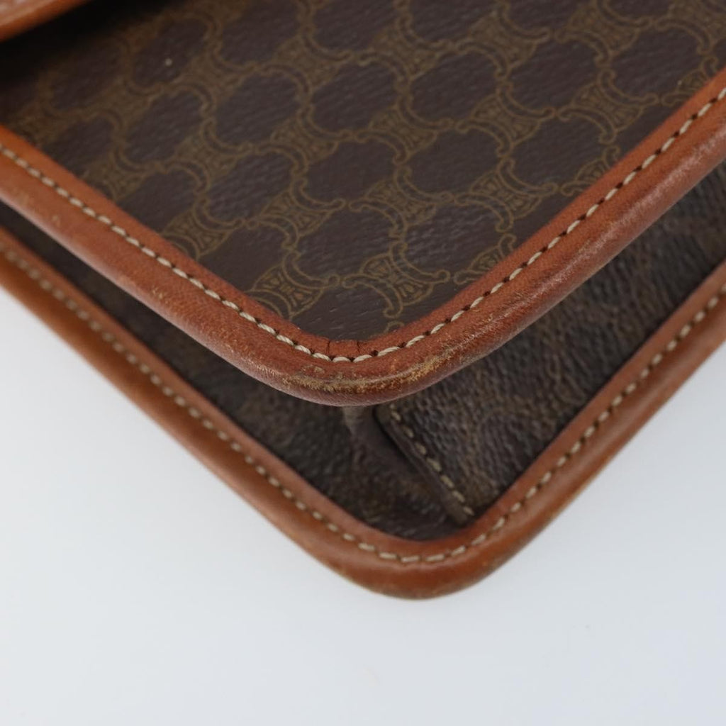 Celine Vintage Macadam Circle Logo Shoulder Bag Canvas And Leather Brown Canvas Shoulder Bag Bag