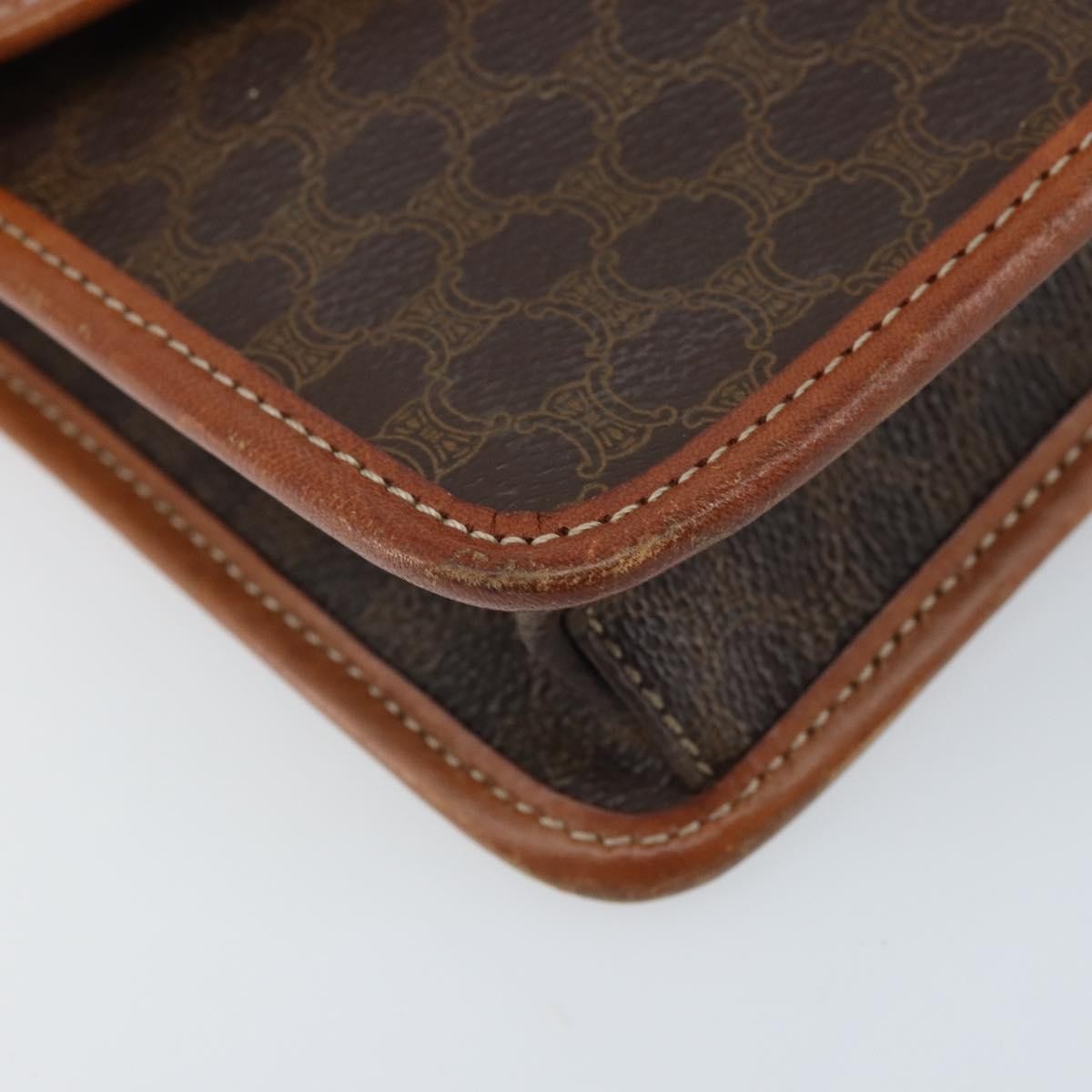 Celine Vintage Macadam Circle Logo Shoulder Bag Canvas And Leather Brown Canvas Shoulder Bag Bag