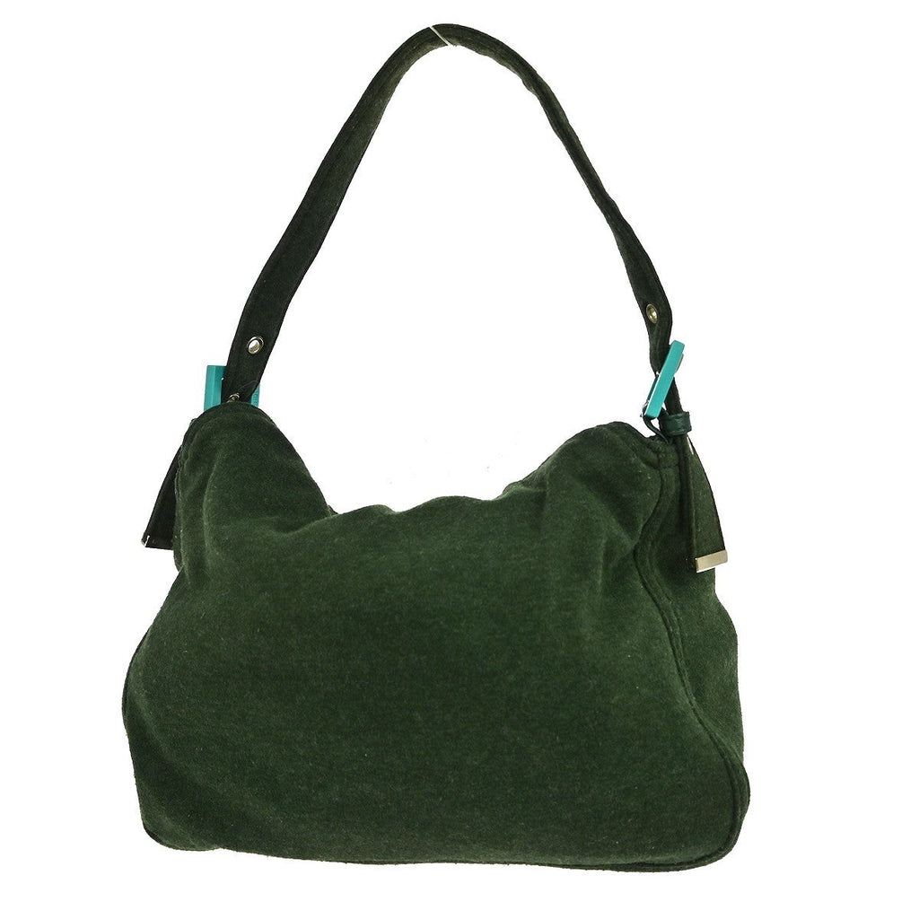 Fendi Vintage Flap Shoulder Bag Zucchino Canvas With Leather Green Canvas Handbag