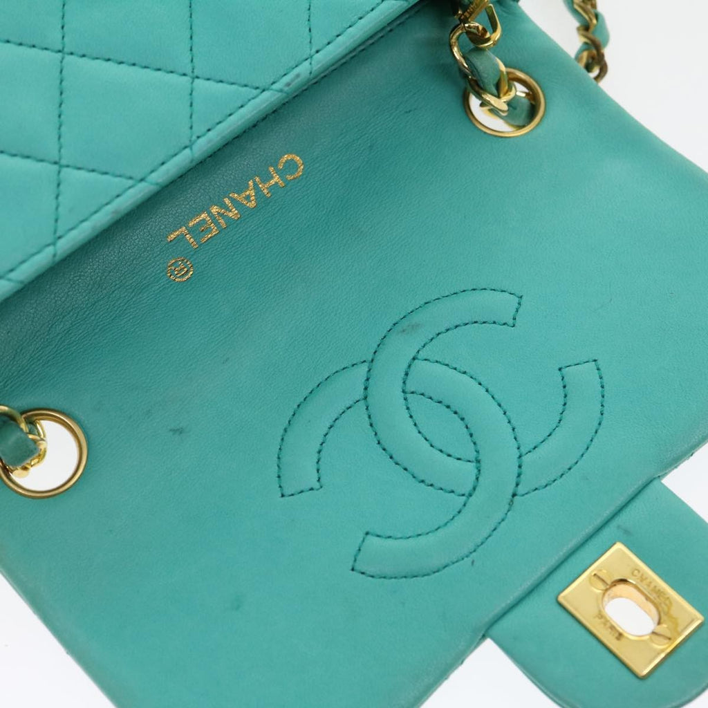 Chanel Square Classic Single Flap Bag Quilted Lambskin Blue Leather Handbag