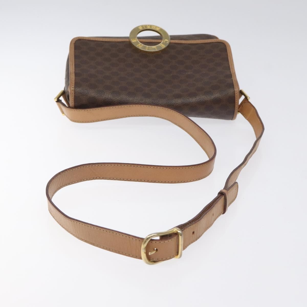 Celine Vintage Macadam Circle Logo Shoulder Bag Canvas And Leather Brown Canvas Shoulder Bag Bag