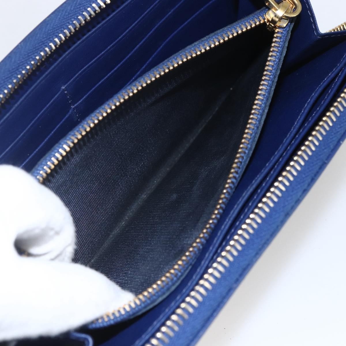 Prada Zip Around Organizer Wallet Saffiano Leather With Applique Blue Leather Wallets Accessory