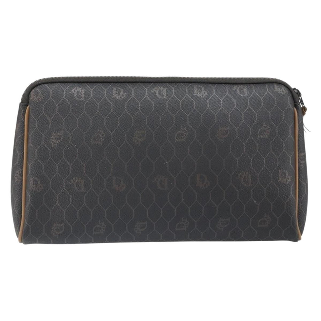 Christian Dior Vintage Honeycomb Zip Pouch Canvas And Leather Black Canvas Clutche & Pouche Bag (Pre-Owned)
