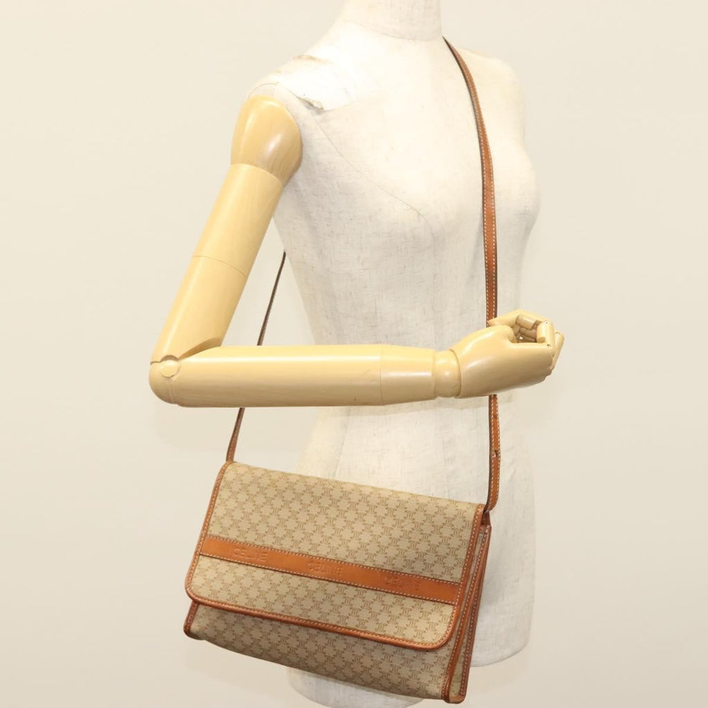 Celine Vintage Macadam Shoulder Bag Canvas And Leather Beige Canvas Bag