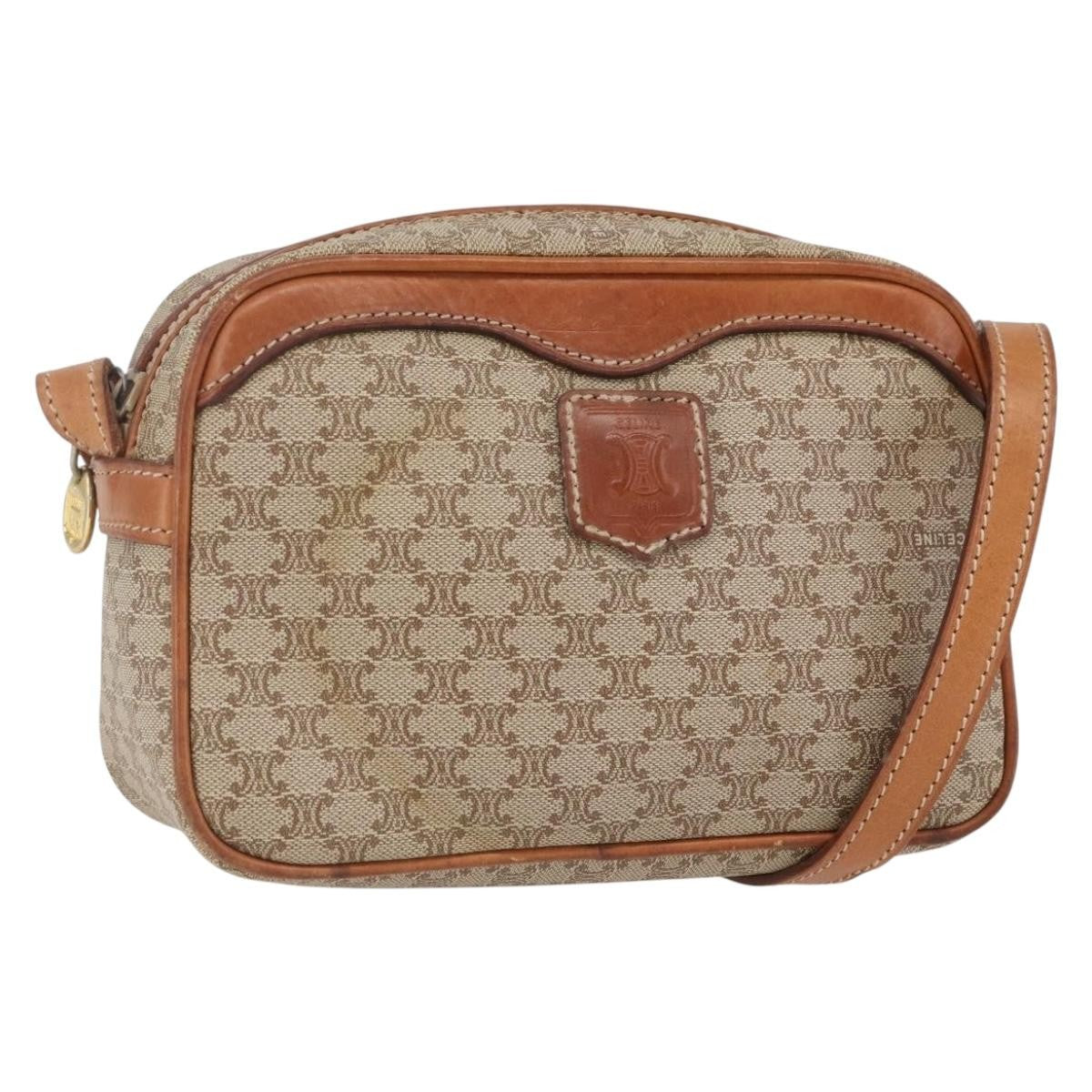 Celine Vintage Macadam Shoulder Bag Canvas And Leather Beige Canvas Shoulder Bag Bag