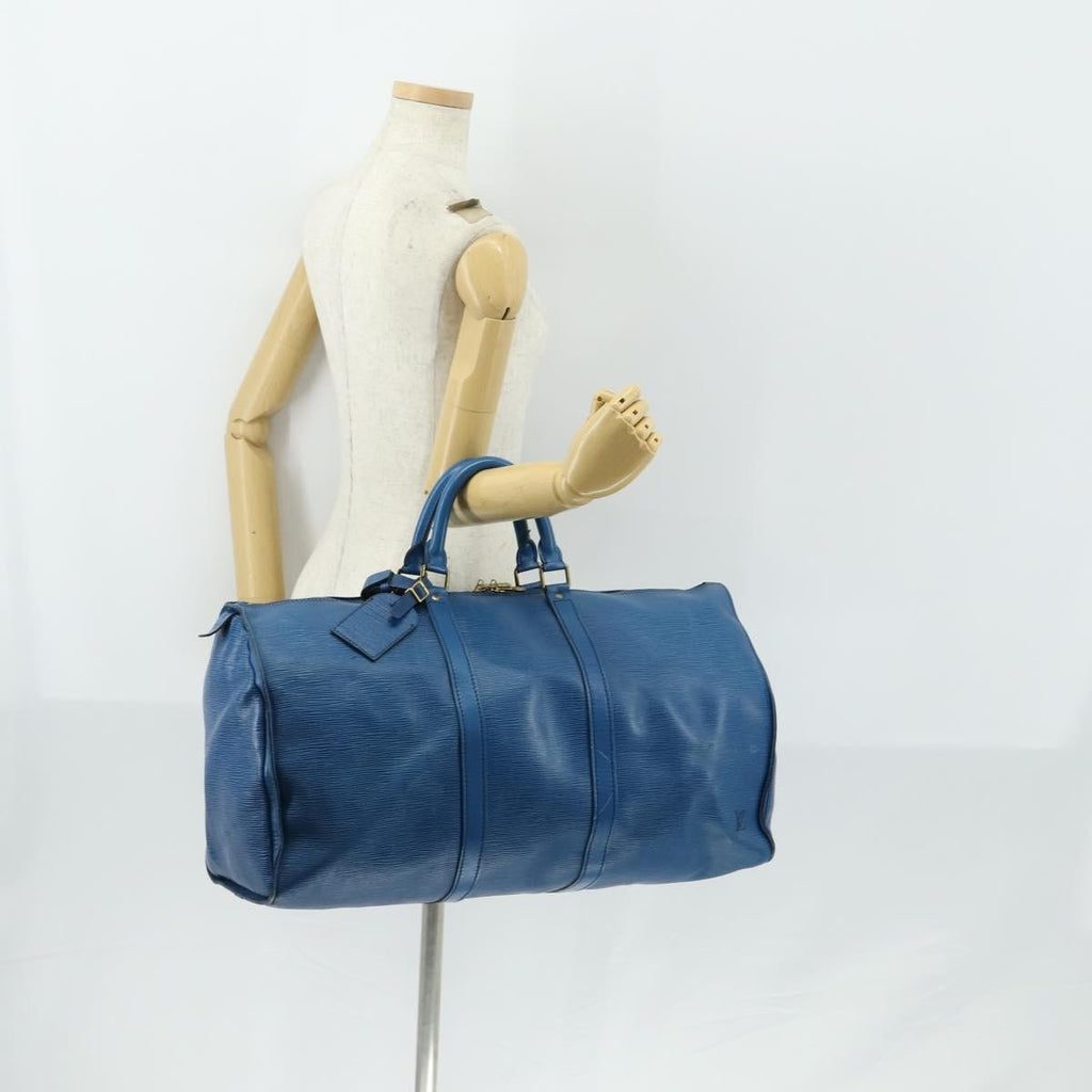 Louis Vuitton Keepall Bag Epi Leather Blue Leather Travel Bag