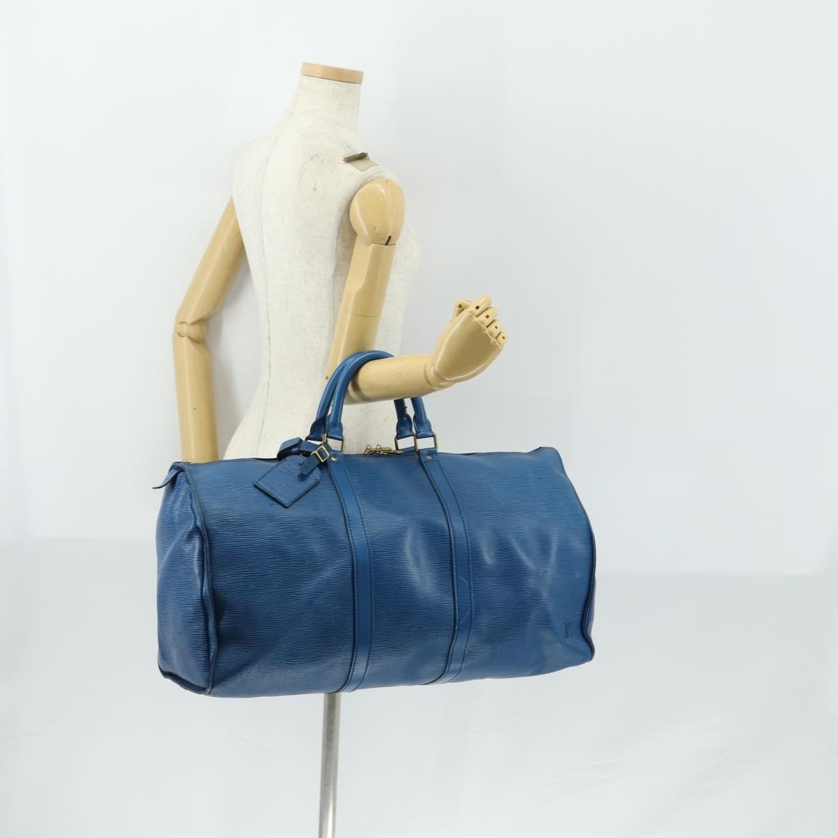 Louis Vuitton Keepall Bag Epi Leather Blue Leather Travel Bag