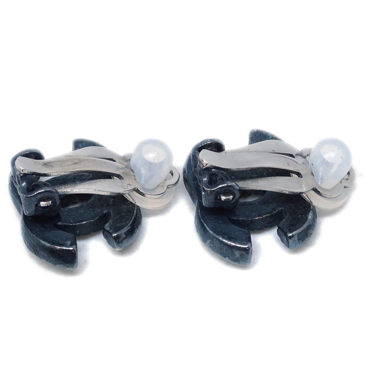 Chanel Cc Clip-On Earrings Metal With Crystal Black Metal Earrings Jewelry