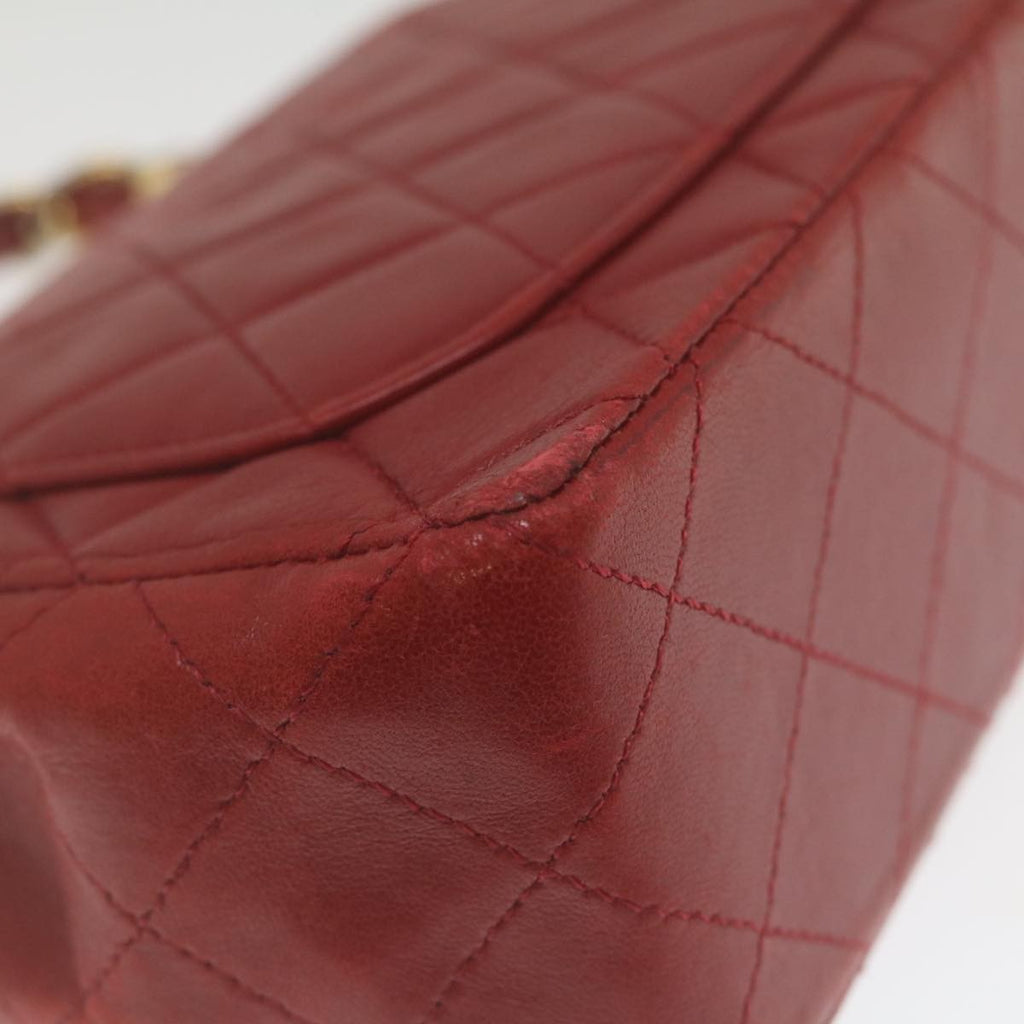 Chanel Vintage Square Chain Handle Flap Bag Quilted Lambskin Red Leather Handbag