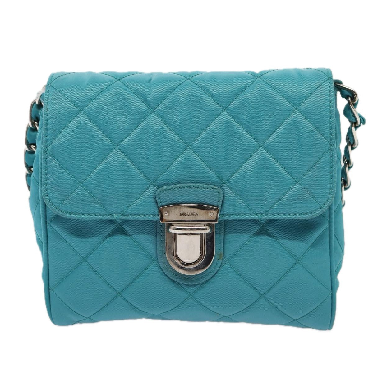 Prada Pushlock Chain Flap Bag Quilted Tessuto Turquoise Nylon Shoulder Bag Bag