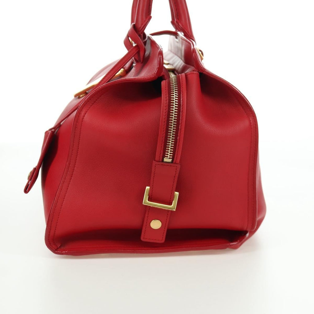 Saint Laurent Classic Y Cabas Leather Red Leather Handbag (Pre-Owned)
