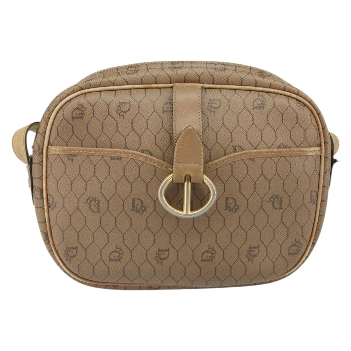 Christian Dior Vintage Honeycomb Shoulder Bag Canvas And Leather Beige Canvas Shoulder Bag Bag (Pre-Owned)