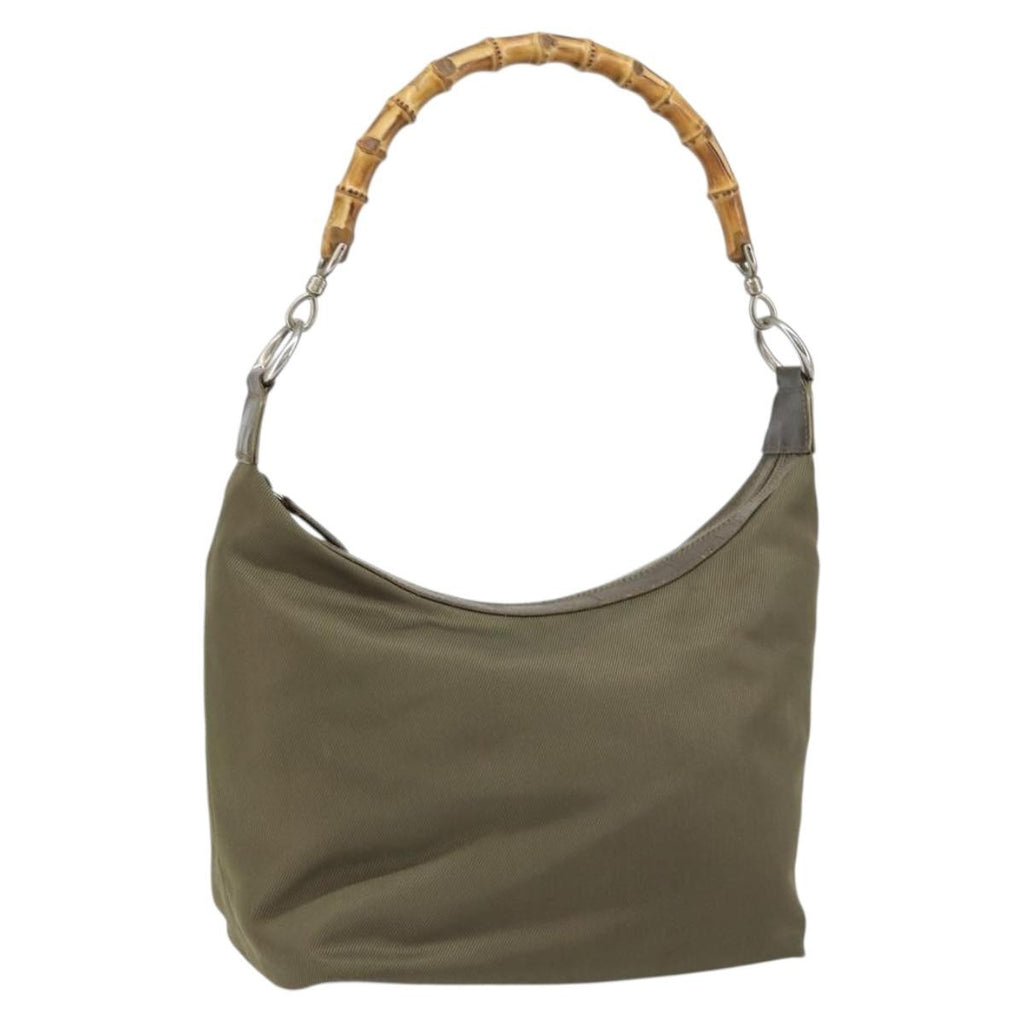 Gucci Vintage Bamboo Shoulder Bag Nylon Khaki Nylon Shoulder Bag Bag (Pre-Owned)