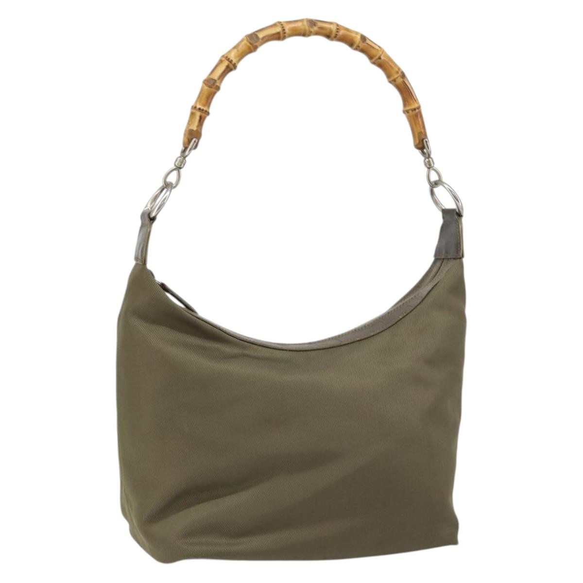 Gucci Vintage Bamboo Shoulder Bag Nylon Khaki Nylon Shoulder Bag Bag (Pre-Owned)