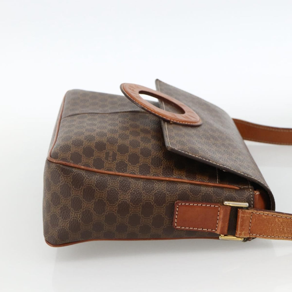 Celine Vintage Macadam Circle Logo Shoulder Bag Canvas And Leather Brown Canvas Shoulder Bag Bag
