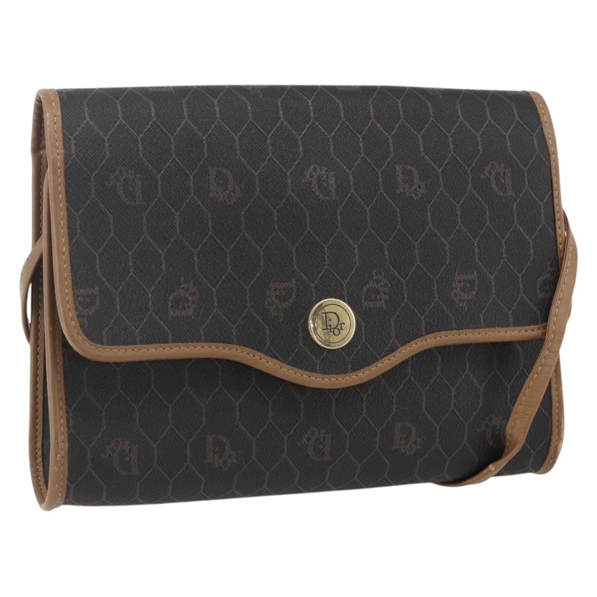 Christian Dior Vintage Honeycomb Flap Crossbody Bag Canvas And Leather Black Canvas Shoulder Bag Bag (Pre-Owned)