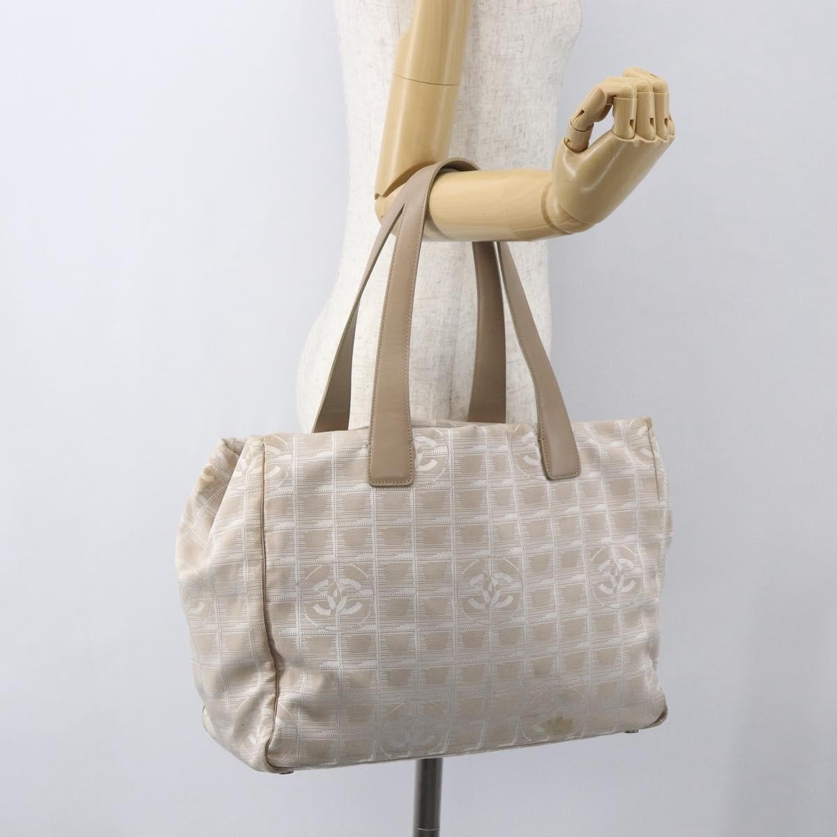 Chanel Travel Line Tote Nylon Beige Nylon Handbag