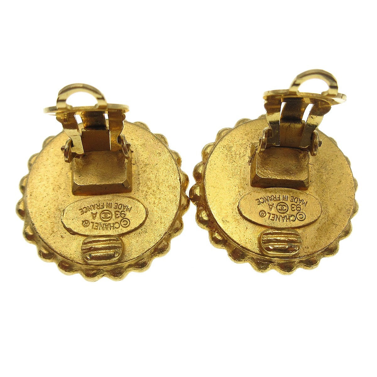 Chanel Cc Round Stud Earrings Metal And Enamel Gold Gold_Plated Earrings Jewelry