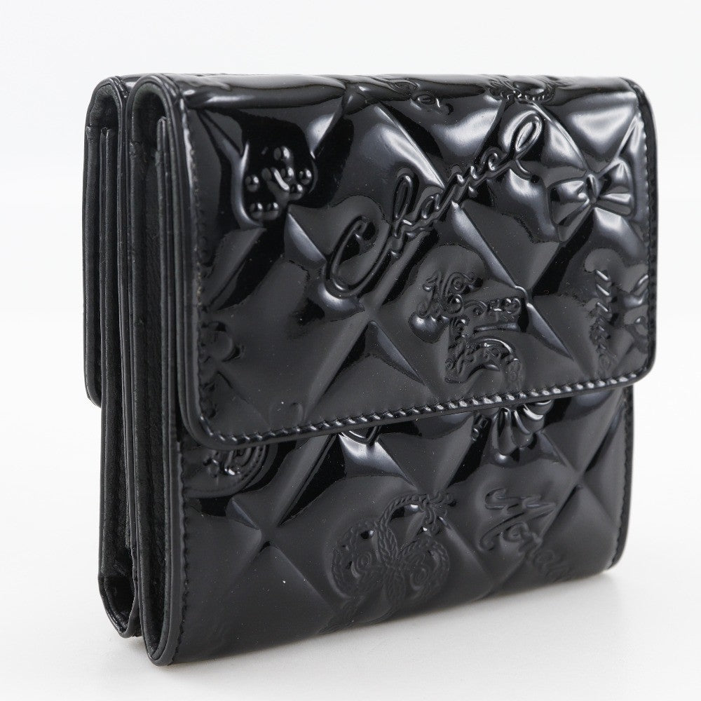 Chanel Bi-Fold Wallet Quilted Patent Black Patent_Leather Wallets Accessory