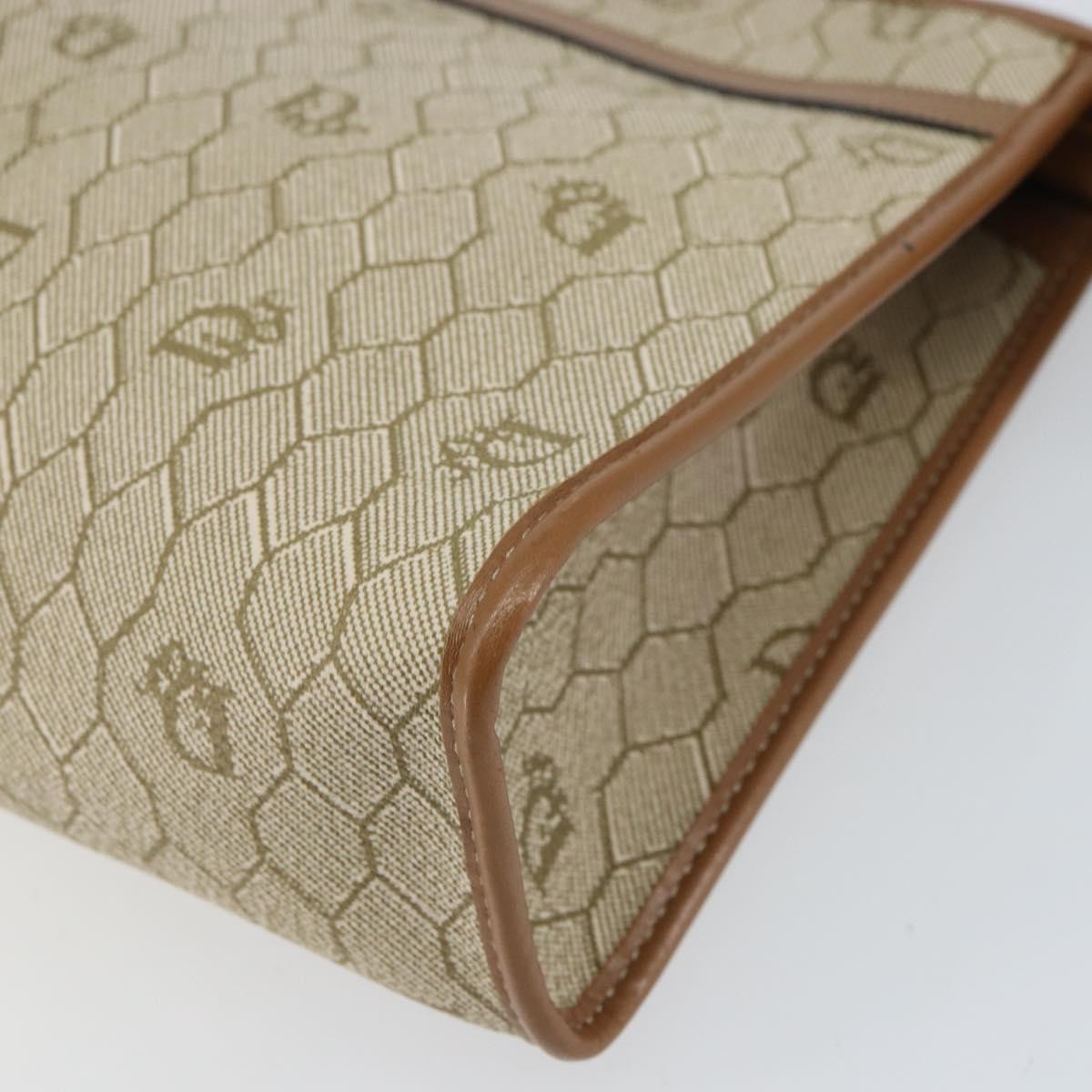 Christian Dior Vintage Honeycomb Zip Pouch Coated Canvas Beige Canvas Clutche & Pouche Bag (Pre-Owned)