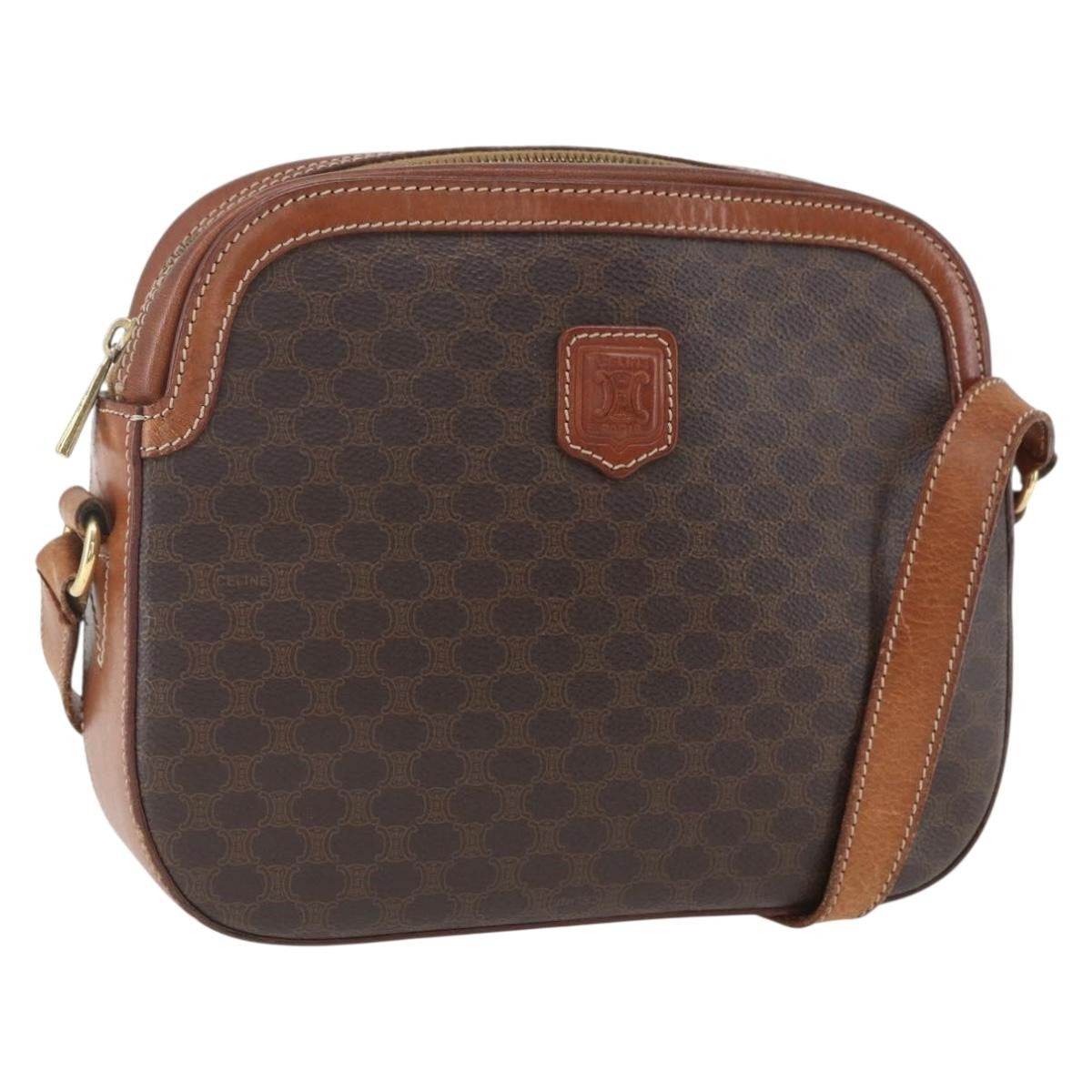 Celine Vintage Macadam Shoulder Bag Canvas And Leather Brown Canvas Shoulder Bag Bag