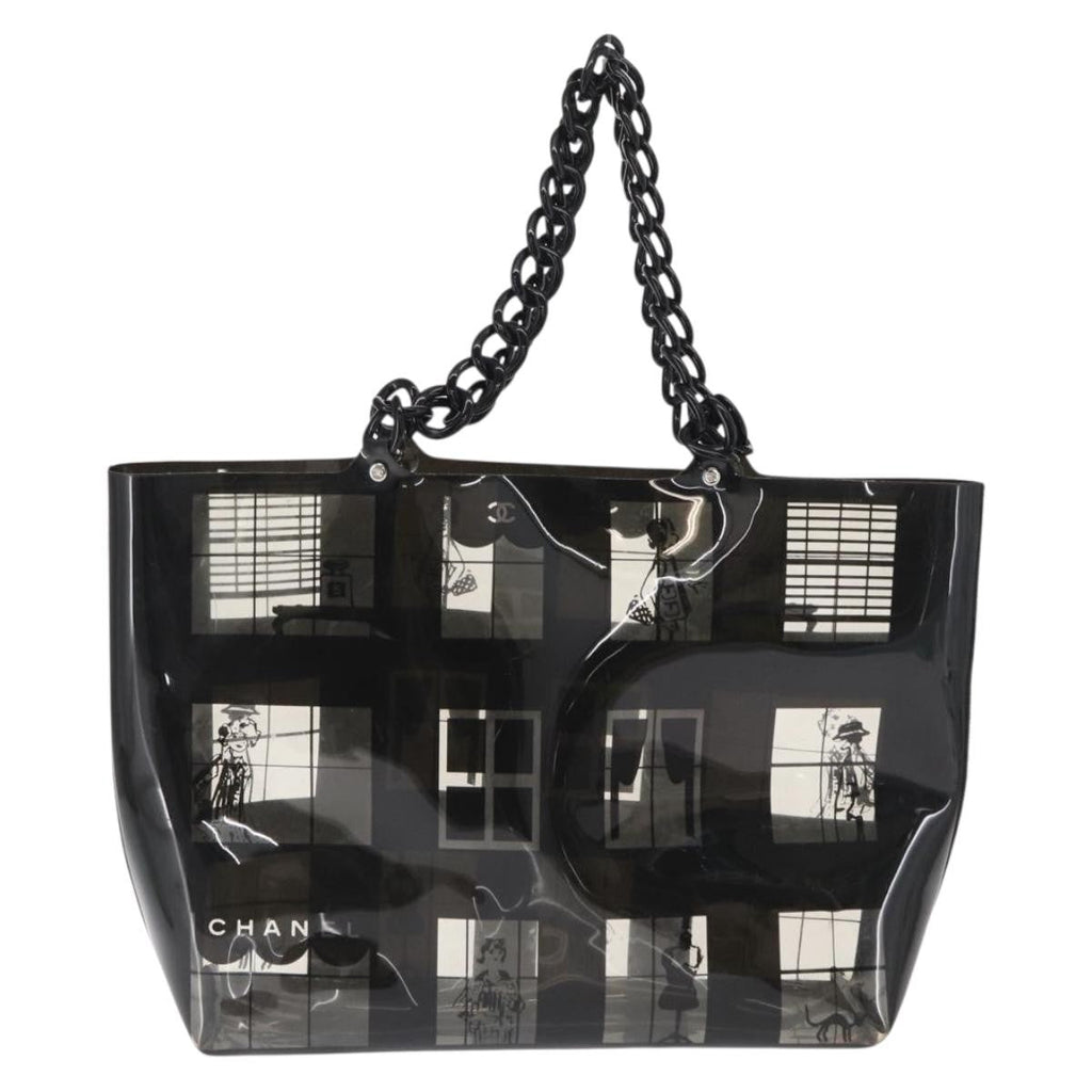 Chanel Coco Window Tote Printed Vinyl Black Plastic Tote Bag Bag