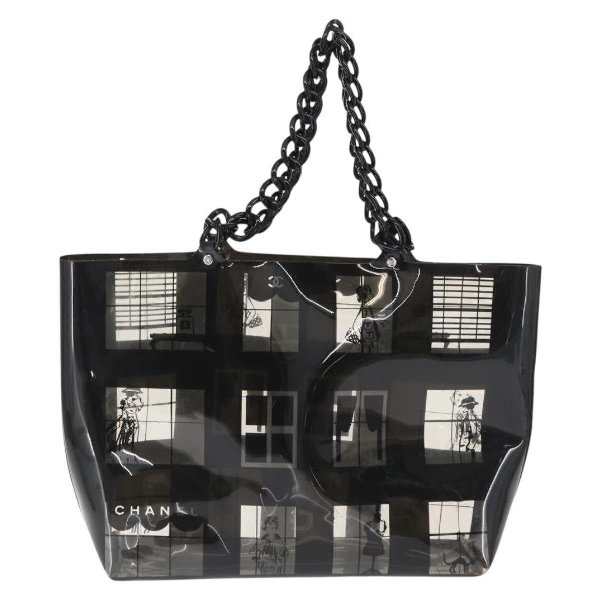 Chanel Coco Window Tote Printed Vinyl Black Plastic Tote Bag Bag