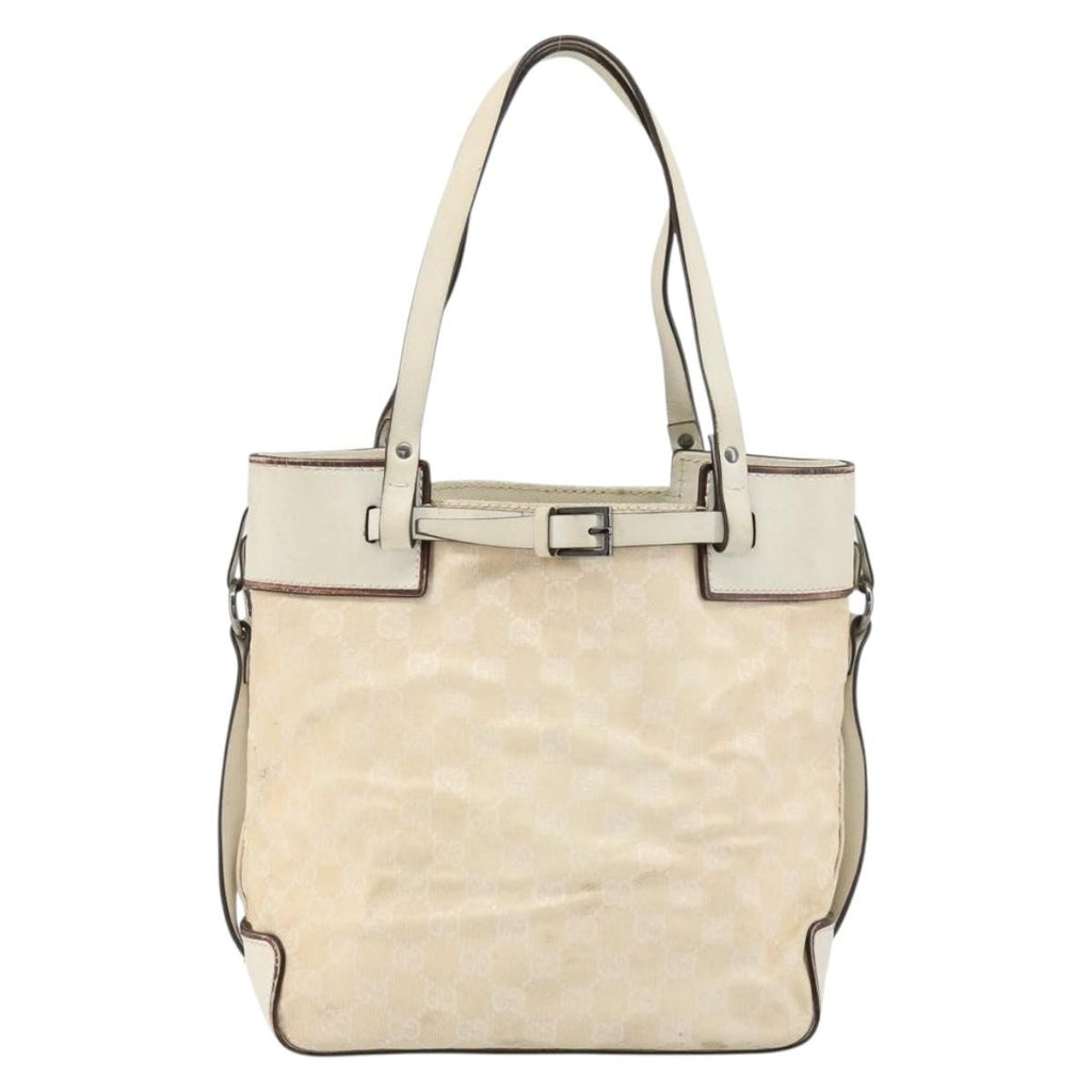 Gucci Belted Bucket Tote Gg Canvas With Leather Beige Canvas Tote Bag Bag (Pre-Owned)