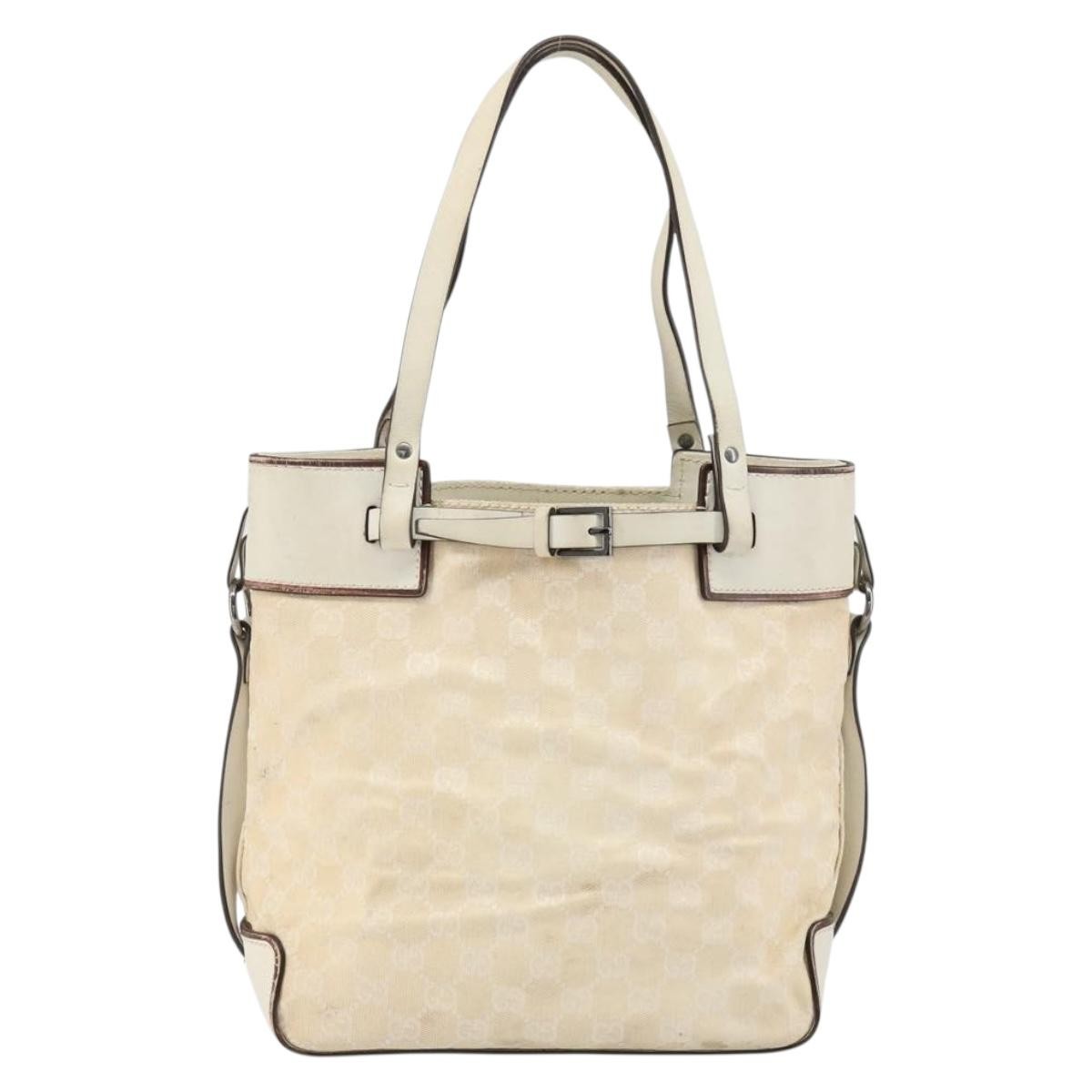 Gucci Belted Bucket Tote Gg Canvas With Leather Beige Canvas Tote Bag Bag (Pre-Owned)