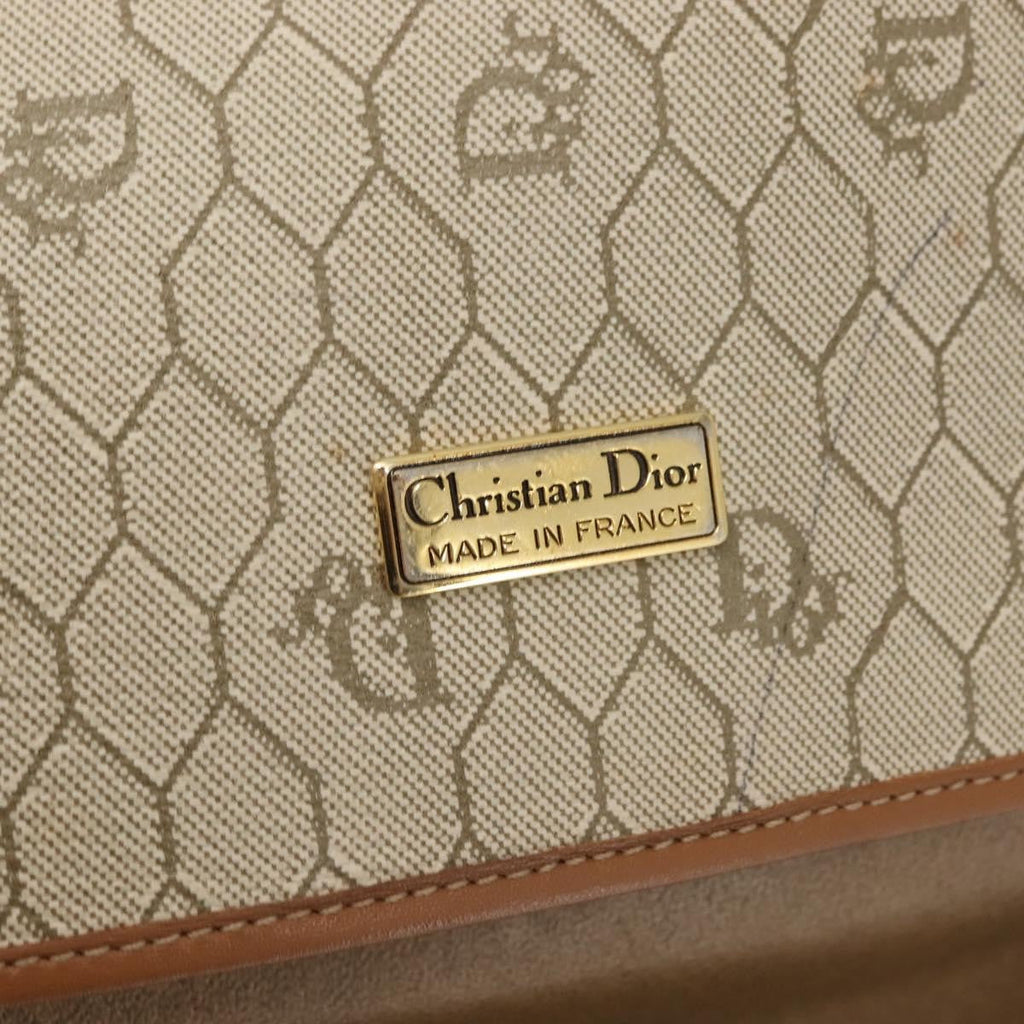 Christian Dior Vintage Honeycomb Flap Crossbody Bag Coated Canvas Beige Canvas Bag (Pre-Owned)