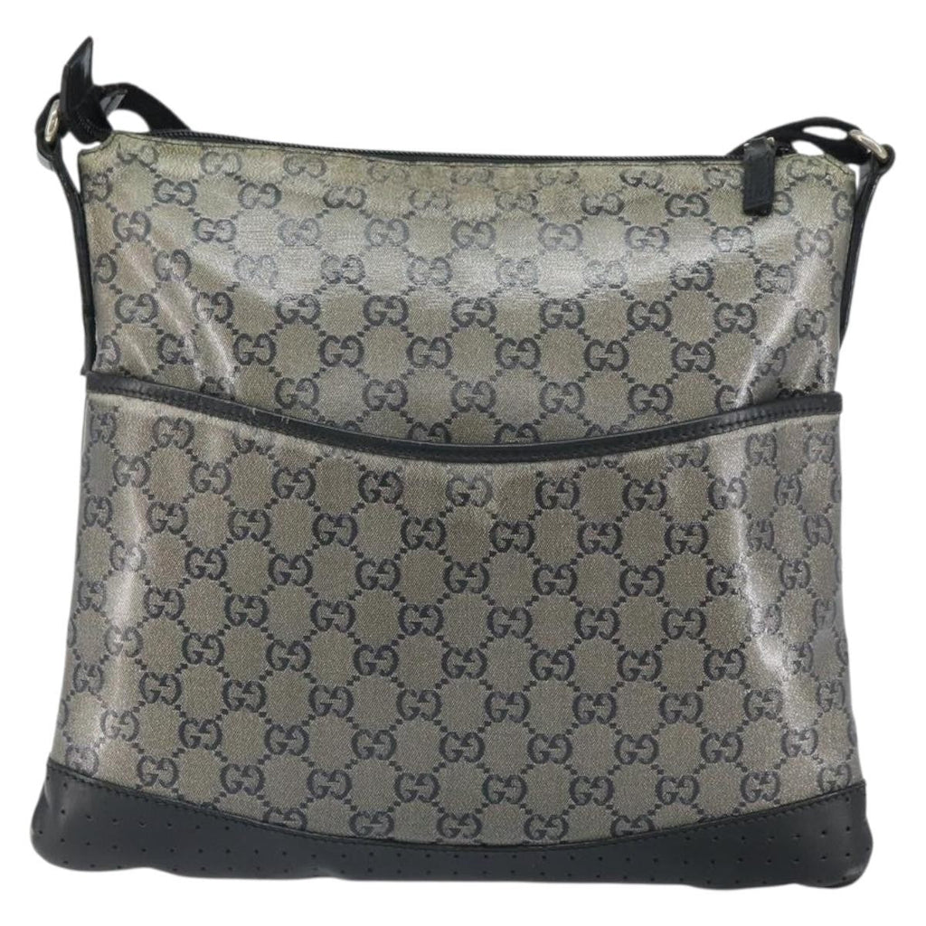 Gucci Zip Messenger Bag Gg Canvas With Perforated Leather Navy Canvas Shoulder Bag Bag (Pre-Owned)