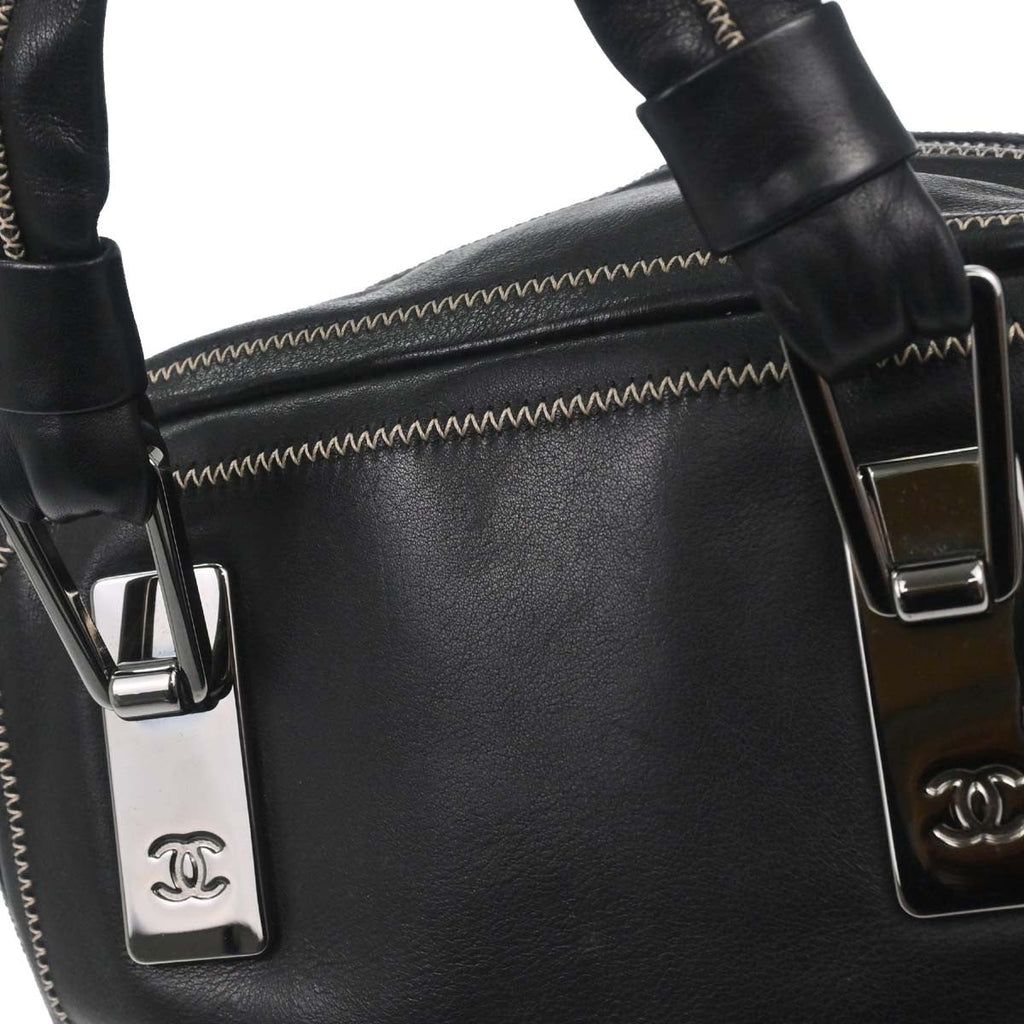 Chanel Cc Bowler Leather Black Leather Handbag