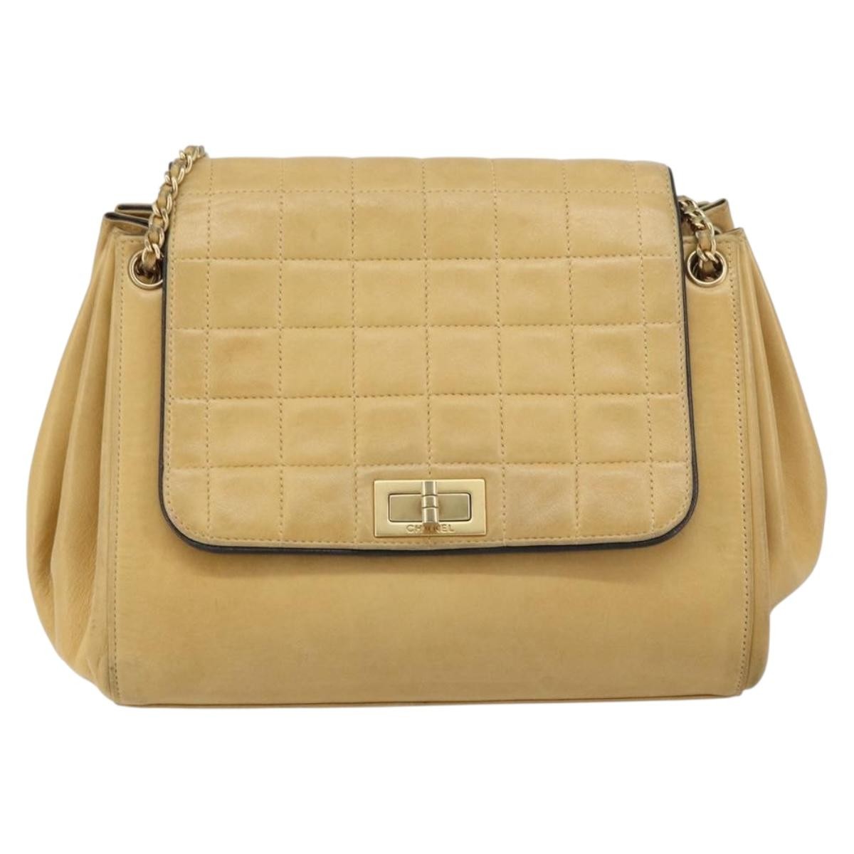 Chanel Chocolate Bar Accordion Reissue Flap Bag Quilted Lambskin Beige Leather Shoulder Bag Bag