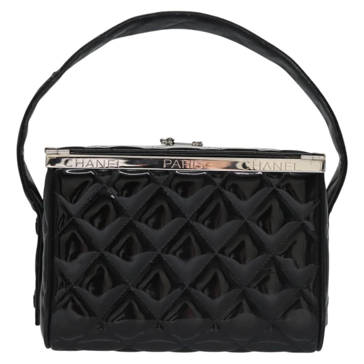 Chanel Vintage Metal Box Bag Quilted Patent Black Patent_Leather Handbag