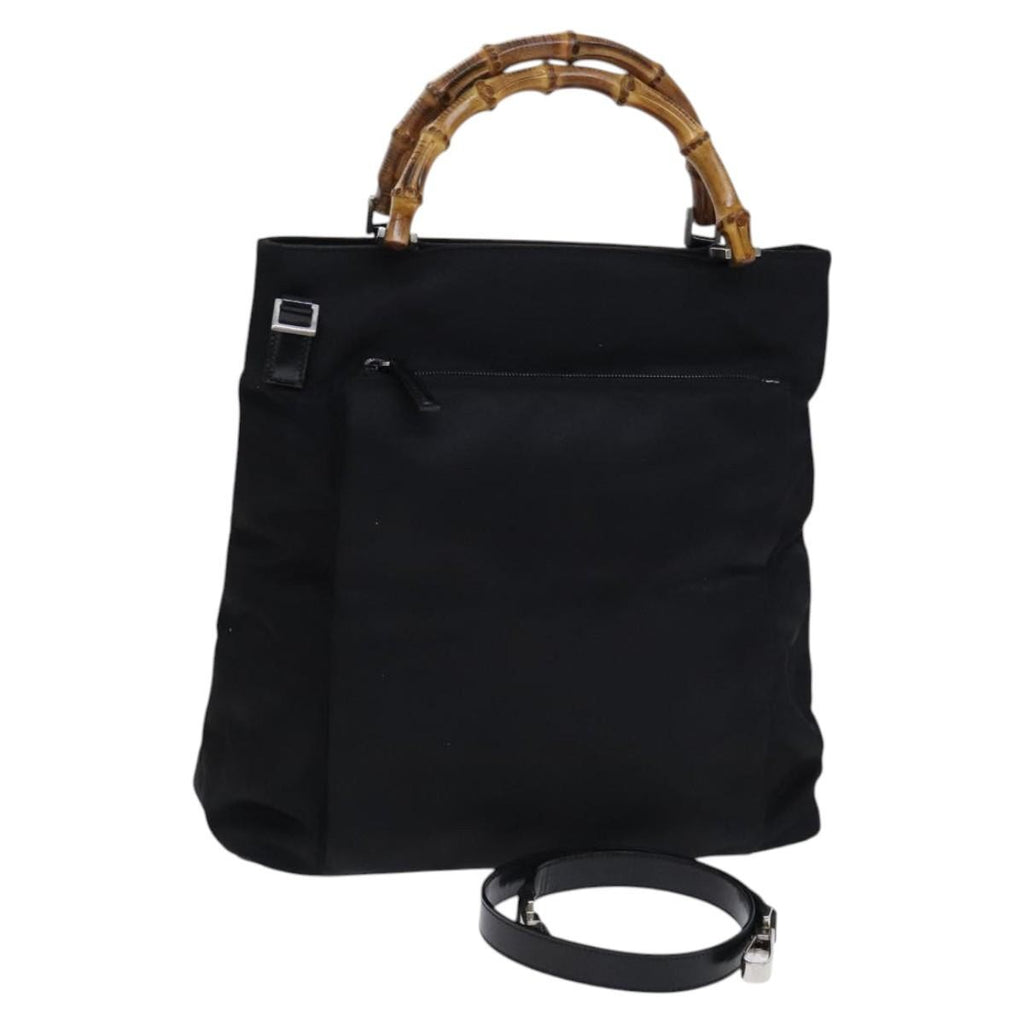 Gucci Vintage Bamboo Handle Bag Nylon Black Nylon Tote Bag Bag (Pre-Owned)