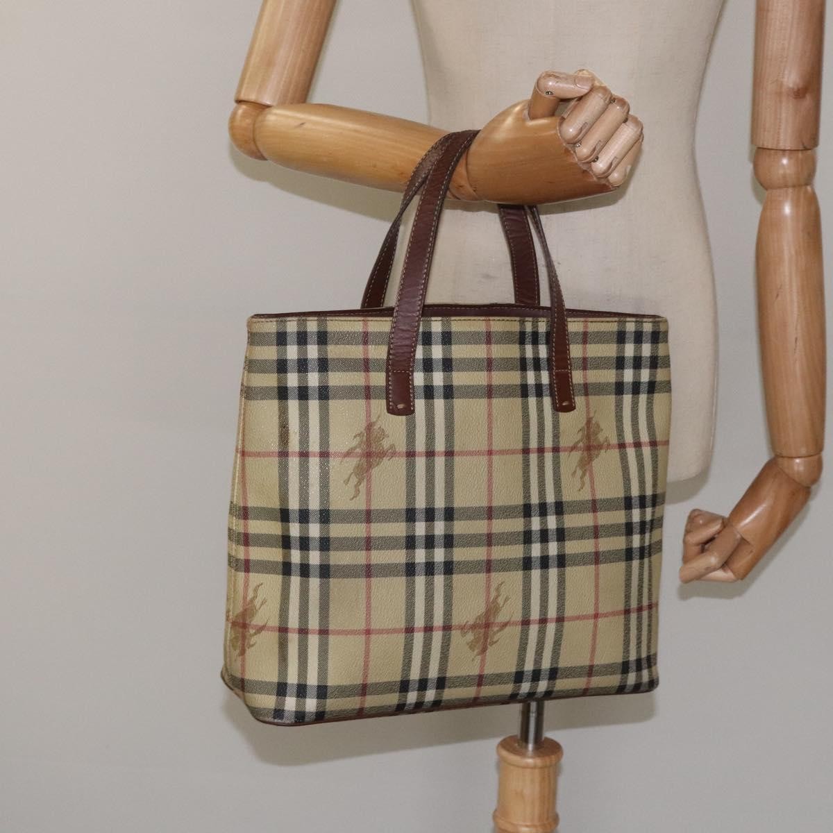Burberry Top Handle Tote Haymarket Coated Canvas Beige Canvas Tote Bag