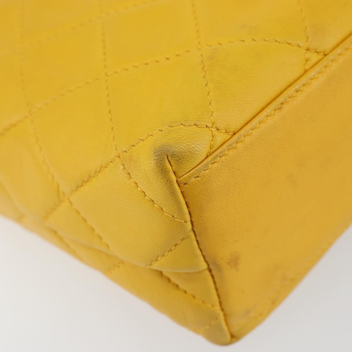 Chanel Vintage Cc Fold Over Shoulder Bag Quilted Lambskin Yellow Leather Shoulder Bag Bag