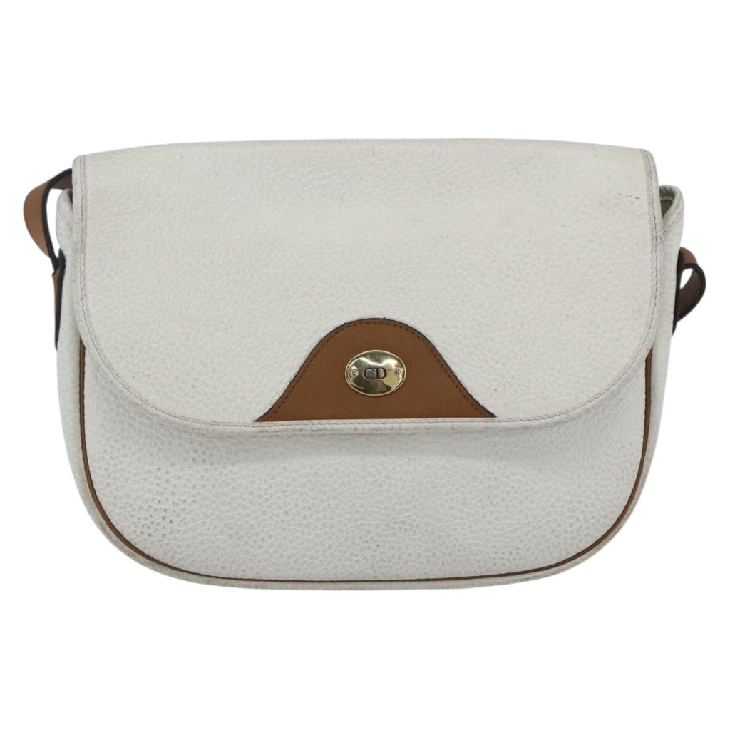 Christian Dior Vintage Shoulder Bag Leather White Leather Shoulder Bag Bag (Pre-Owned)