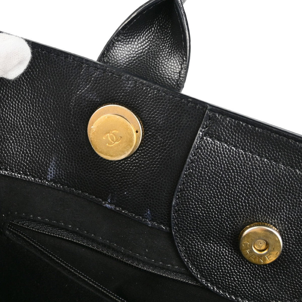 Chanel Deauville Tote Studded Caviar Black Leather Tote Bag Bag